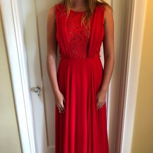 Red open back formal dress